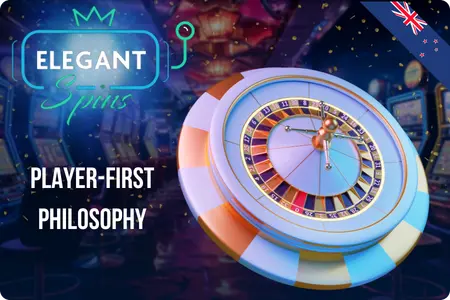 Roulette wheel on a casino chip illustrating the player-first philosophy of Elegant Spins