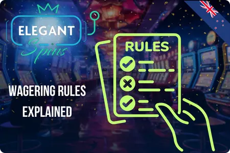 Hand holding a rules checklist illustrating wagering requirements explained at Elegant Spins